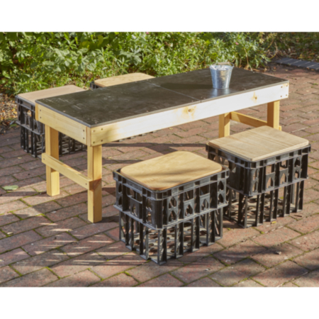 Wooden Slim Chalk Table With Nesting Crates and Toppers