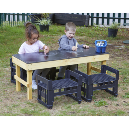 Wooden Slim H-Frame Chalk Table includes 4 H Crates