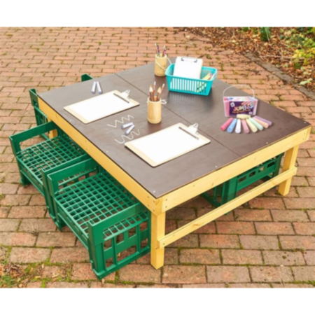 Windmill Wooden H-Frame Crate Chalk Table includes Crate Seats