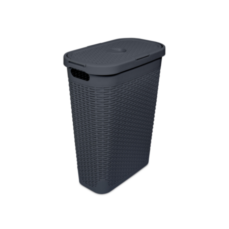 Rattan Slim Laundry Hamper Charcoal 40L