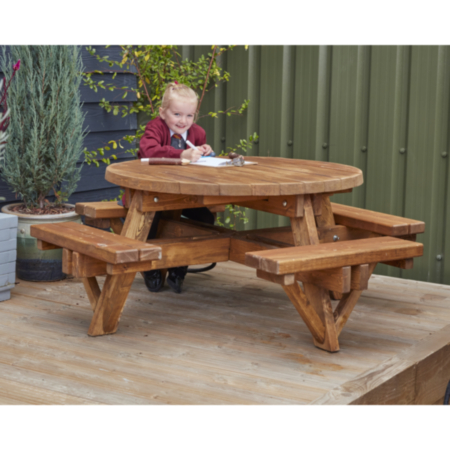 Primary School Wooden Round 8 Seater Picnic Bench
