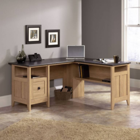 Dover Oak L-Shaped Home Office Executive Desk with Slate Coloured Top and Filing Draw