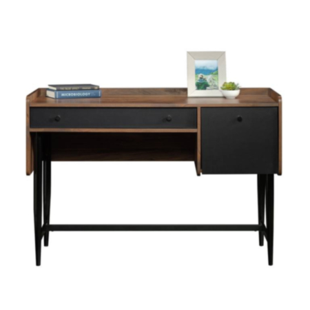 Hampstead Park Compact Home Office Desk with Grand Walnut Effect Finish and Contrasting Black Accents