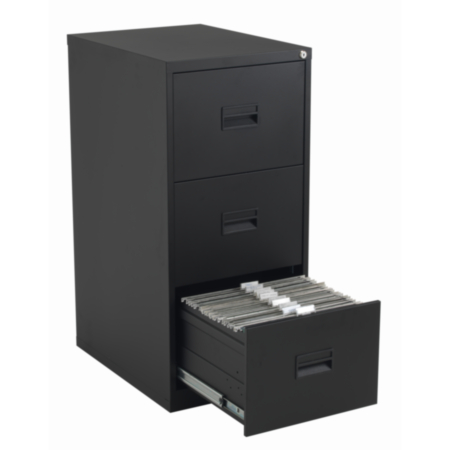 Steel 3 Drawer Lockable Filing Cabinet - Black