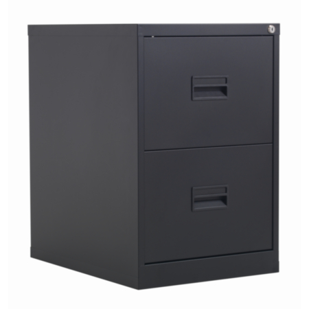 Steel 2 Drawer Lockable Filing Cabinet - Black