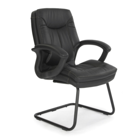 Hudson Cantilever Framed Leather Faced Visitors Armchair With Contrasting Stitching -Black