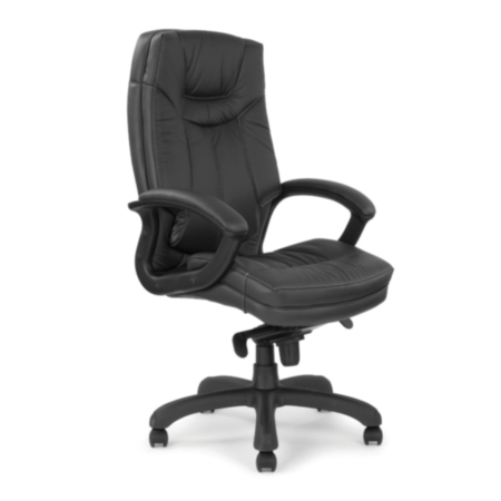 Hudson High Back Leather Faced Executive Armchair With Contrasting Stitching -Black