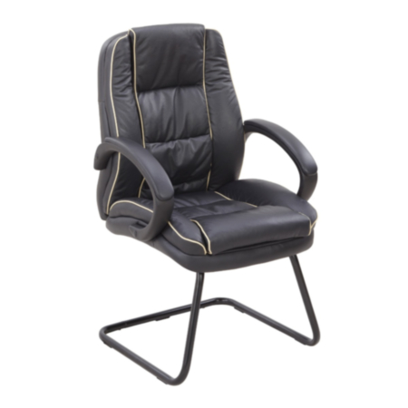 Truro Cantilever Framed Leather Faced Visitors Armchair With Contrasting Piping -Black