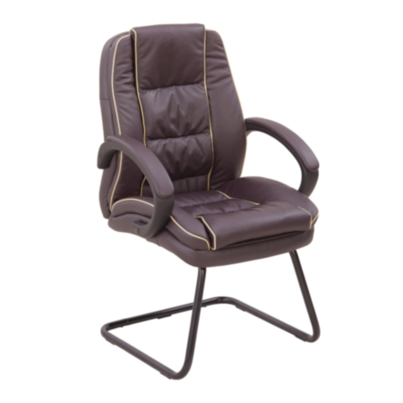 Truro Cantilever Framed Leather Faced Visitors Armchair With Contrasting Piping -Burgundy