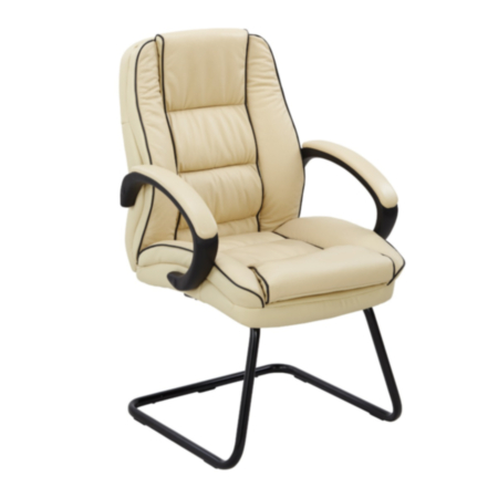 Truro Cantilever Framed Leather Faced Visitors Armchair With Contrasting Piping -Cream