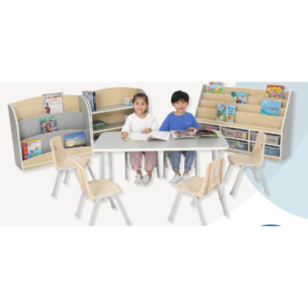  Thrifty Grey Rectangular Height Adjustable Classroom Table - 6 Seater