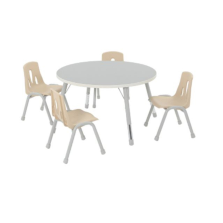  Thrifty Grey Round Height Adjustable Classroom Table - 4 Seater