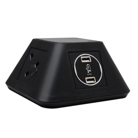 Inca On-Surface Power Module with Fast Charging USB - Black - UK Sockets