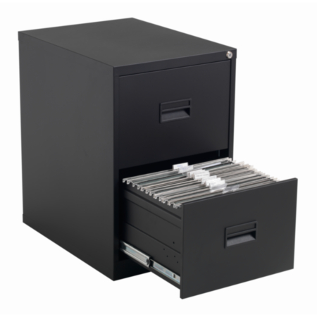 Steel 2 Drawer Lockable Filing Cabinet - Black