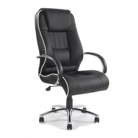 Dijon High Back Leather Faced Executive Armchair With Contrasting Piping -Black
