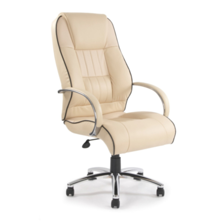 Dijon High Back Leather Faced Executive Armchair With Contrasting Piping -Cream