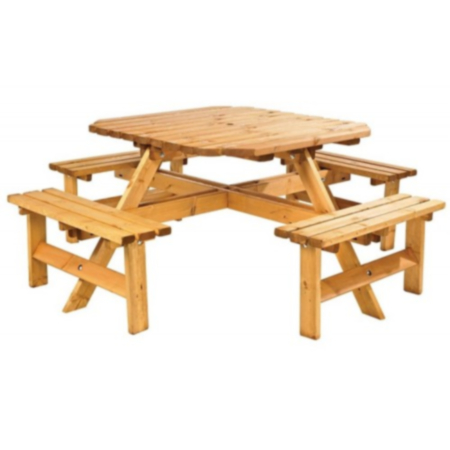  Octagonal Wooden Picnic Table with Parasol Hole- 8 Seater