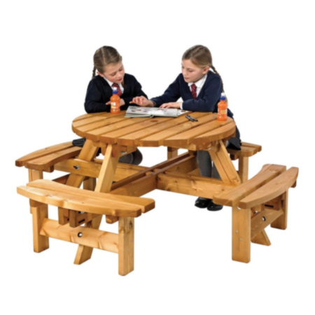 Outdoor Wooden Children&#039;s Round Picnic Table - 8 Seater