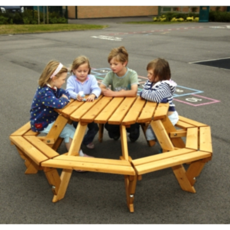 Outdoor Wooden Octagonal Nursery Picnic Bench- 8 Seater 