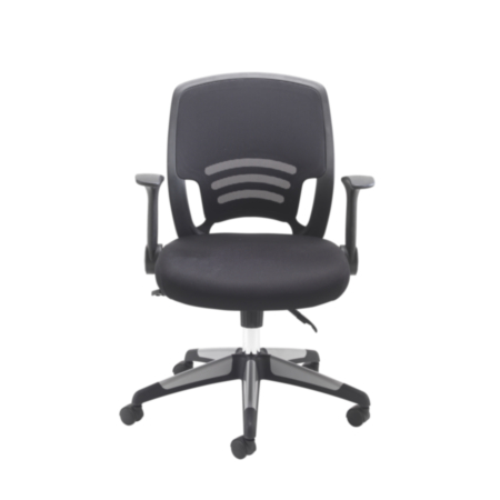 Carbon Black Mesh Back Ergonomic Swivel Office Operator Chair with Folding Arms