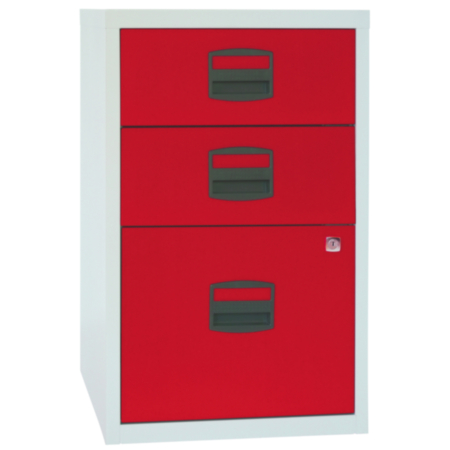 Bisley A4 3 Deep Drawer Filer - Grey Red