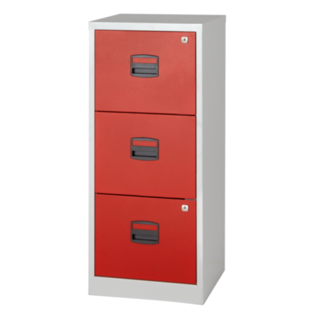 Bisley A4 Home Office 3  Drawer Filer  - Grey Red