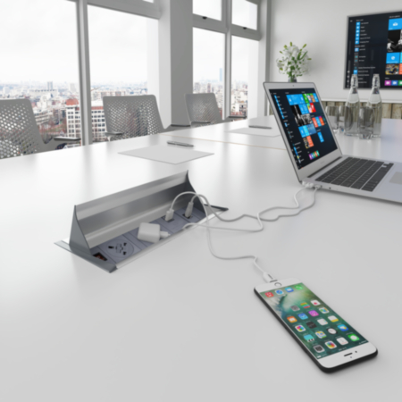Aero Fliptop in-table Power Module 2 x UK Sockets - Grey/Silver