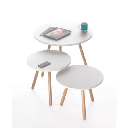 Medium Cafe and Bistro Tripod Table with White Top and Wooden Legs