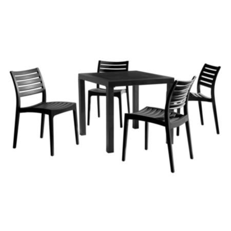 Ares Outdoor Black Side Chair and Square Table Dining Set 