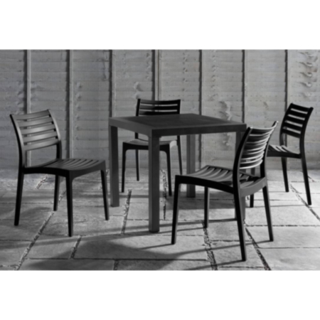 Ares Outdoor Black Side Chair and Square Table Dining Set 