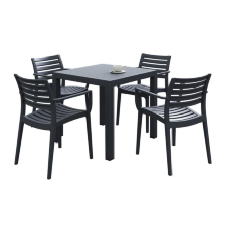Artemis Commercial Outdoor Black Arm Chair and Square Table Dining Set 