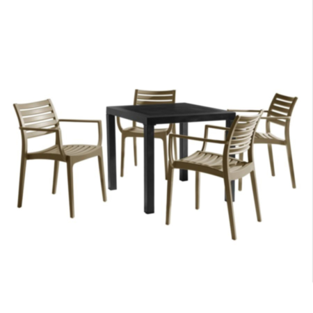Artemis Outdoor Taupe Arm Chair and Square Table Dining Set 