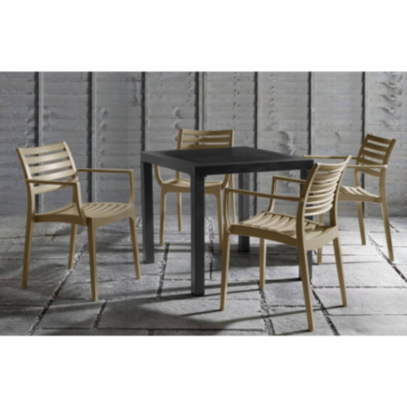 Artemis Outdoor Taupe Arm Chair and Square Table Dining Set 