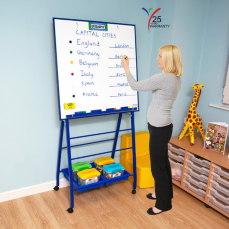 Big A-Frame Height Adjustable Whiteboard Mobile Easel with 2 Gratnells Trays