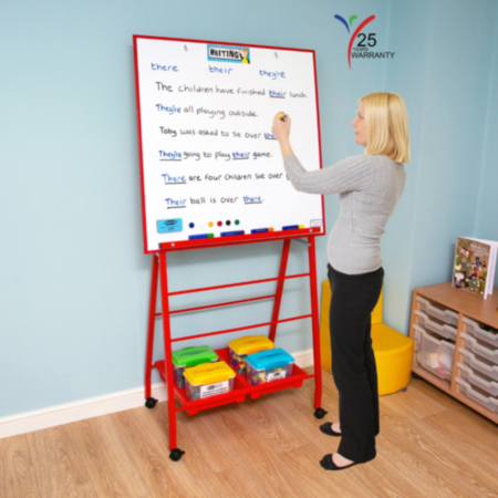 Big A-Frame Height Adjustable Whiteboard Mobile Easel with 2 Gratnells Trays