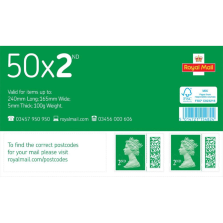 Royal Mail 2nd Class Stamp Sheet of 50 - Price subject to change in line with Royal Mail prices