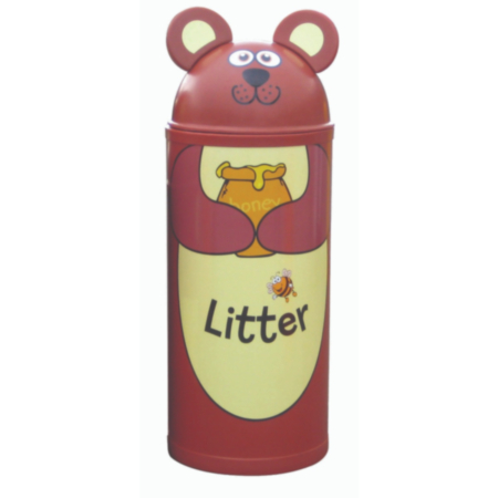 School Playground Bear Themed Litter Bin 