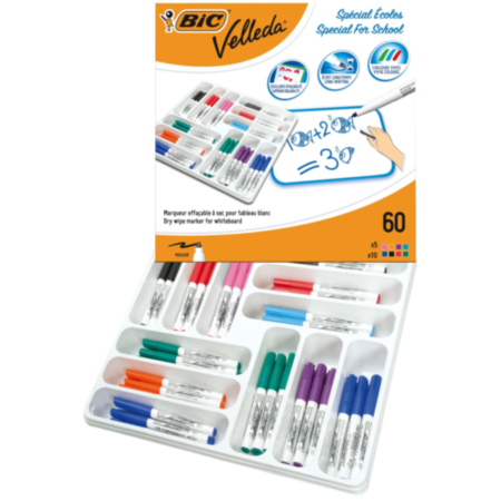Bic Velleda 1741 Dry Wipe Med Ass Pack 60