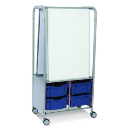 Callero Multi-Functional Mobile Trolley with Changeable Whiteboards and 4 Gratnells Trays