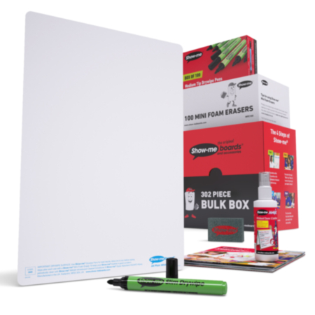 Show-me Bulk Box Drywipe Board Pack with Pens and Erasers - 100 Sets with FREE Teachers&#039; Resources