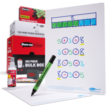 Show-me Bulk Box Drywipe Board Pack with Pens and Erasers - 100 Sets with FREE Teachers&#039; Resources