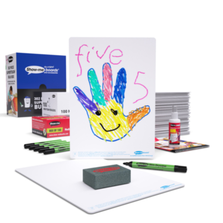 Show-me Supertough Bulk Buy Drywipe Board Pack with Pens and Erasers - 100 Sets with FREE Teachers&#039; Resources Booklet