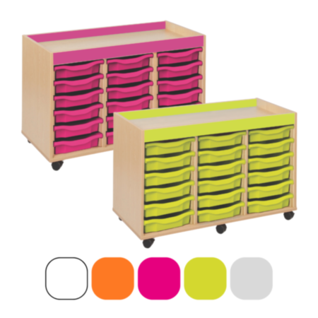 Bubblegum Mobile Classroom Storage Unit with Coloured Trim and 18 Single Trays