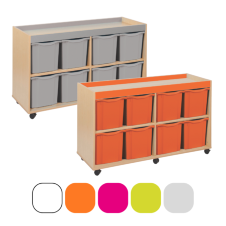Bubblegum Mobile Classroom Storage Unit with Coloured Trim and 8 Quad Trays