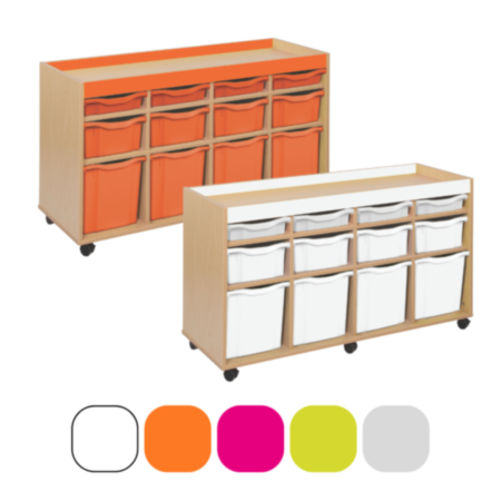 Bubblegum Mobile Classroom Storage Unit with Coloured Trim and 12 Variety Trays