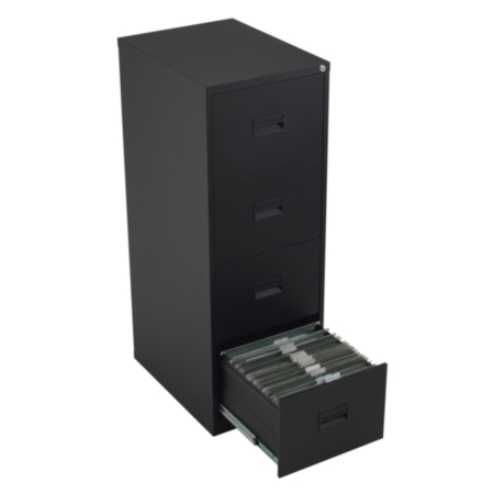 Steel 4 Drawer Lockable Filing Cabinet - Black