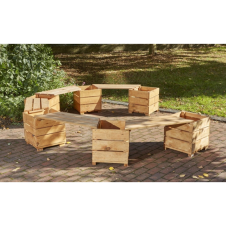 Wooden Outdoor Switch Seat Angled Planter Seats - 10 Person
