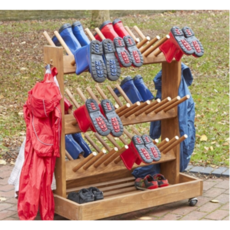 EYFS Outdoor Playground Wooden Mobile Welly Storage Trolley