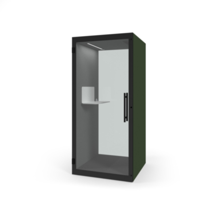 Chatbox Single Person Acoustic Hub 1m X 1m With Shelf - Chrome Green