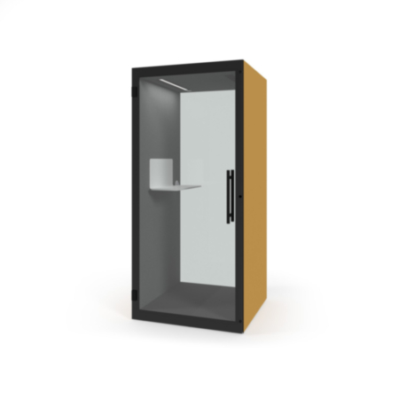 Chatbox Single Person Acoustic Hub 1m X 1m With Shelf - Ochre Yellow